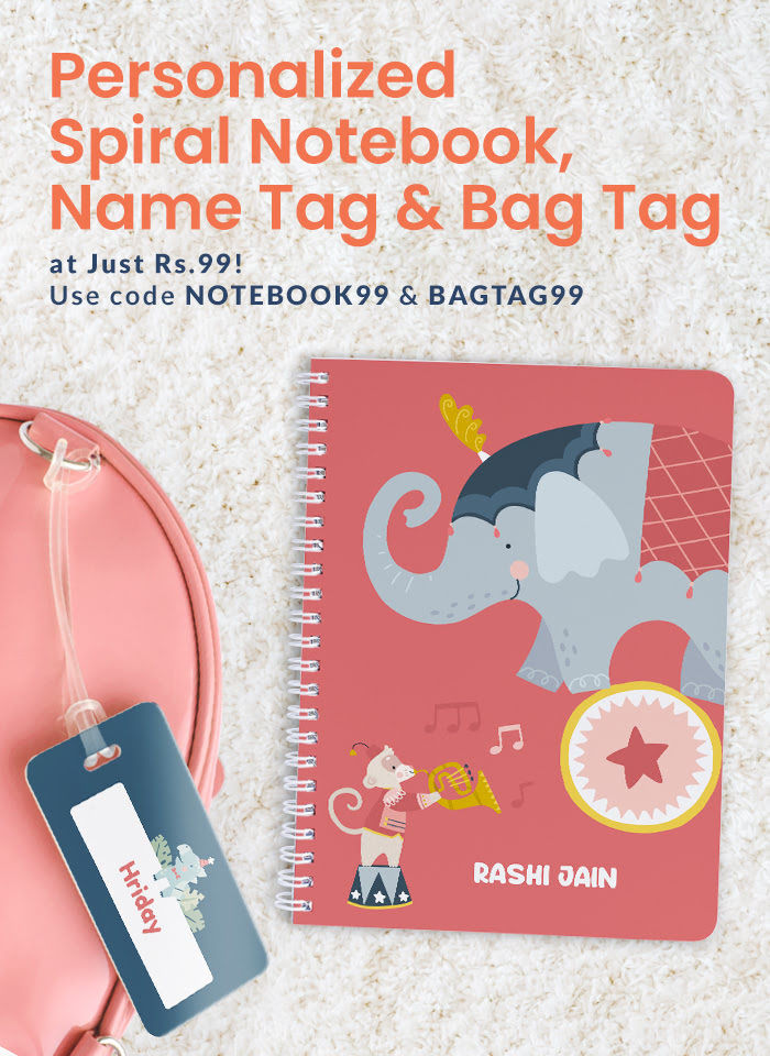 Personalized Spiral Notebook, Name Tags & Bag Tags at Just Rs. 99!