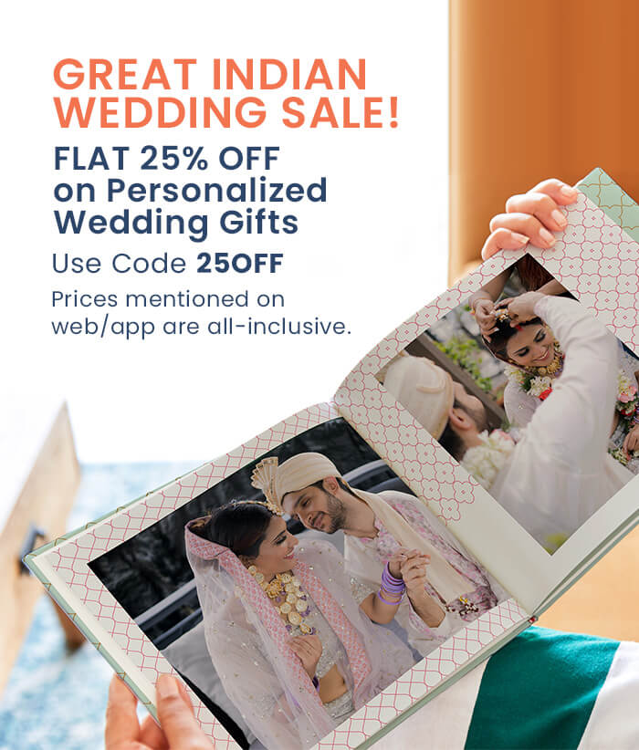 Enjoy FLAT 25% off on personalized wedding gifts.