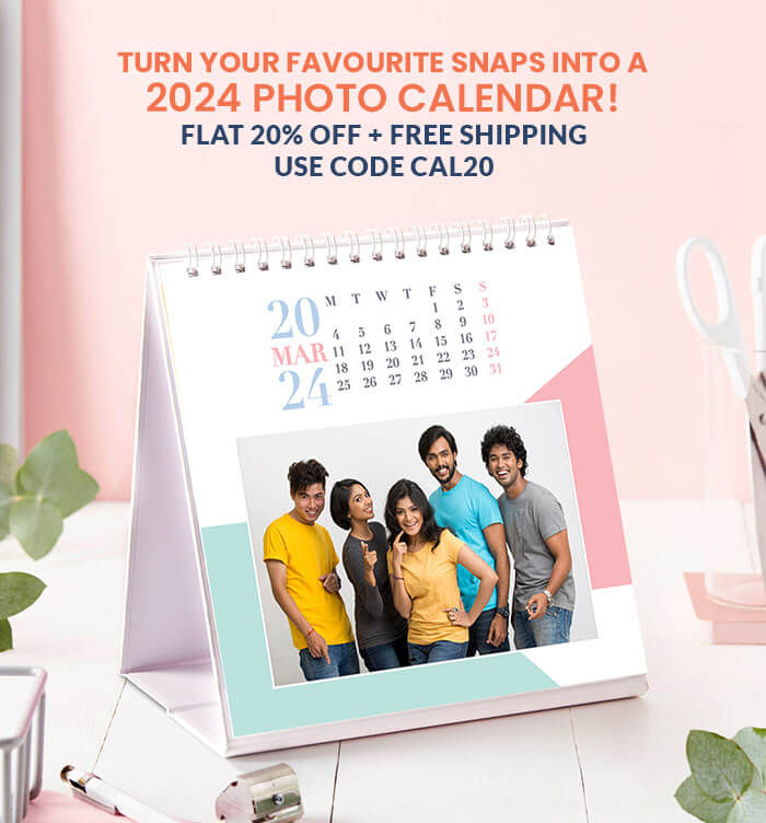 Turn your favourite snaps into a  2024 Photo Calendar!  FLAT 20% off + FREE Shipping