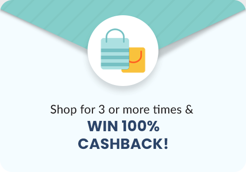 Shop for 3 of more times &  Win 100% cashback!